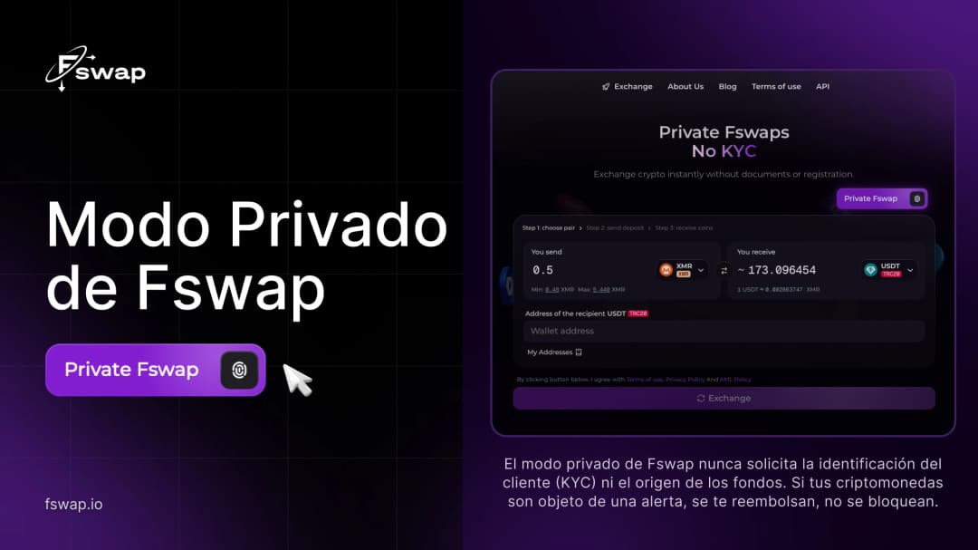 Modo Privado de Fswap: intercambios de cripto sin solicitudes de KYC | Fswap